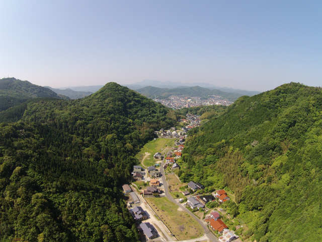 和田造園上空からみた大田の町